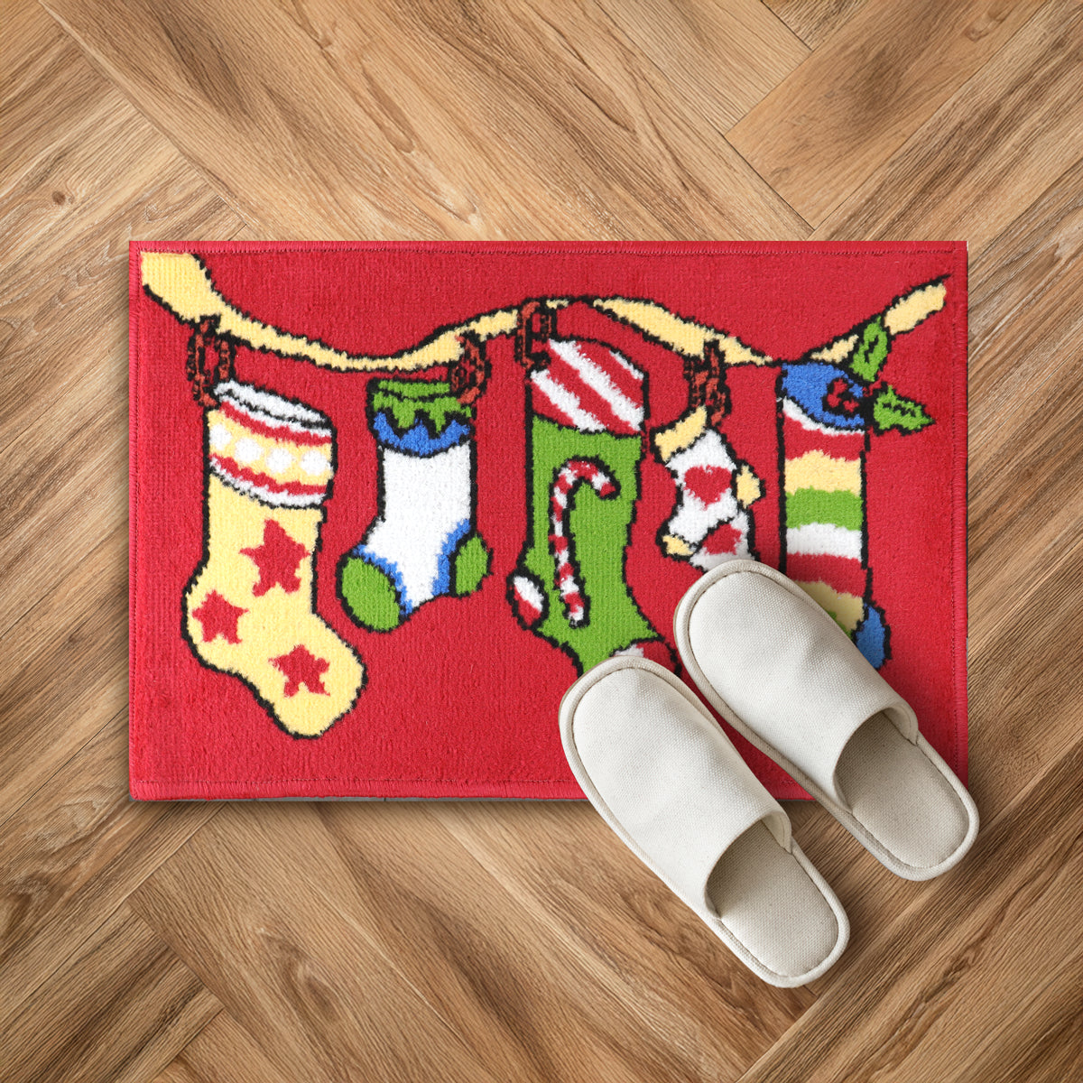Tapete Navideño, Botas, Color Rojo, 40x60 cm