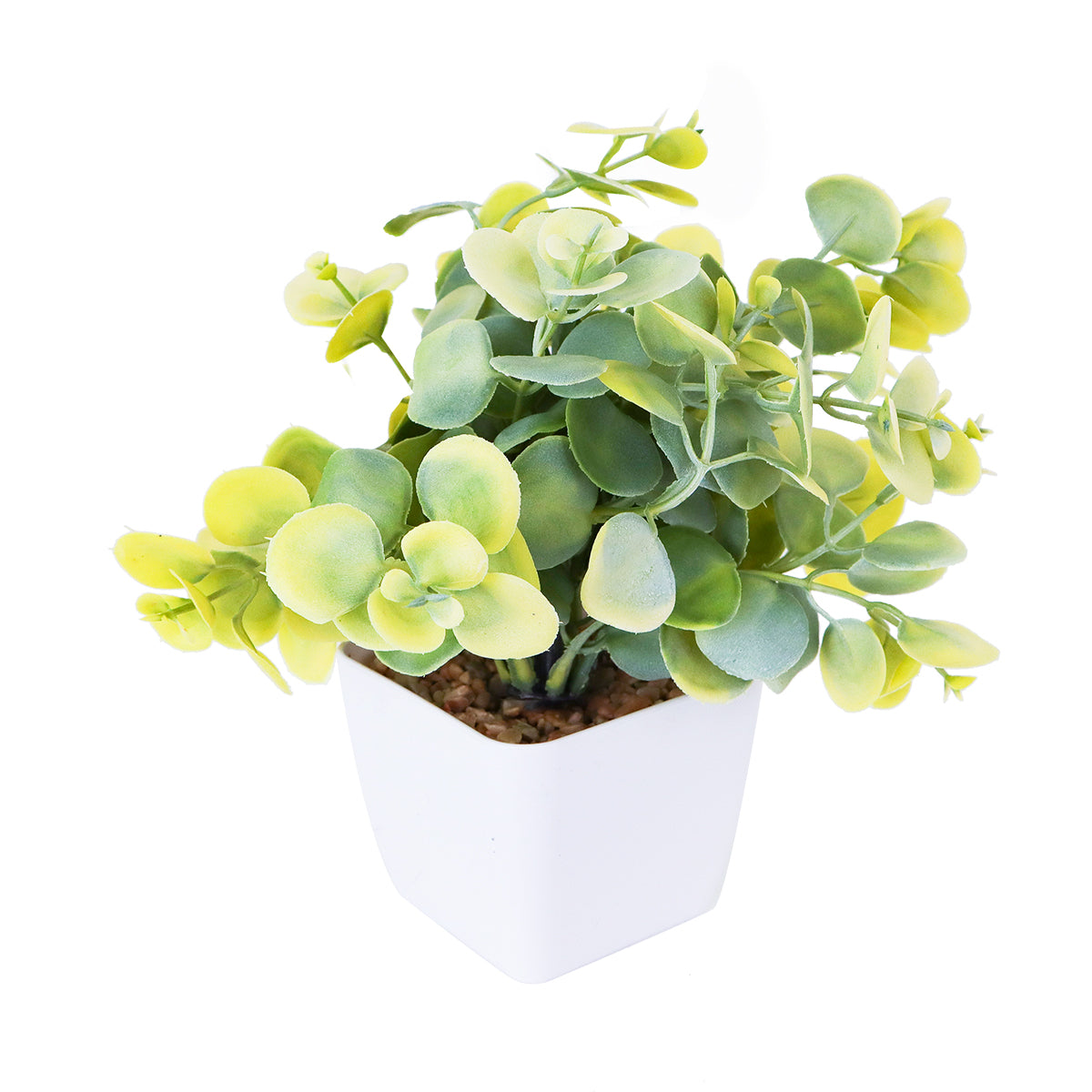 Maceta Decorativa con Eucalipto Artificial, color Verde con Amarillo