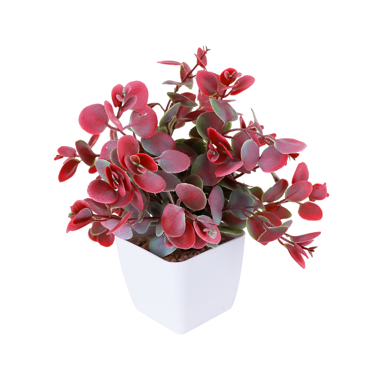Maceta Decorativa con Eucalipto Artificial, color Verde con Rojo