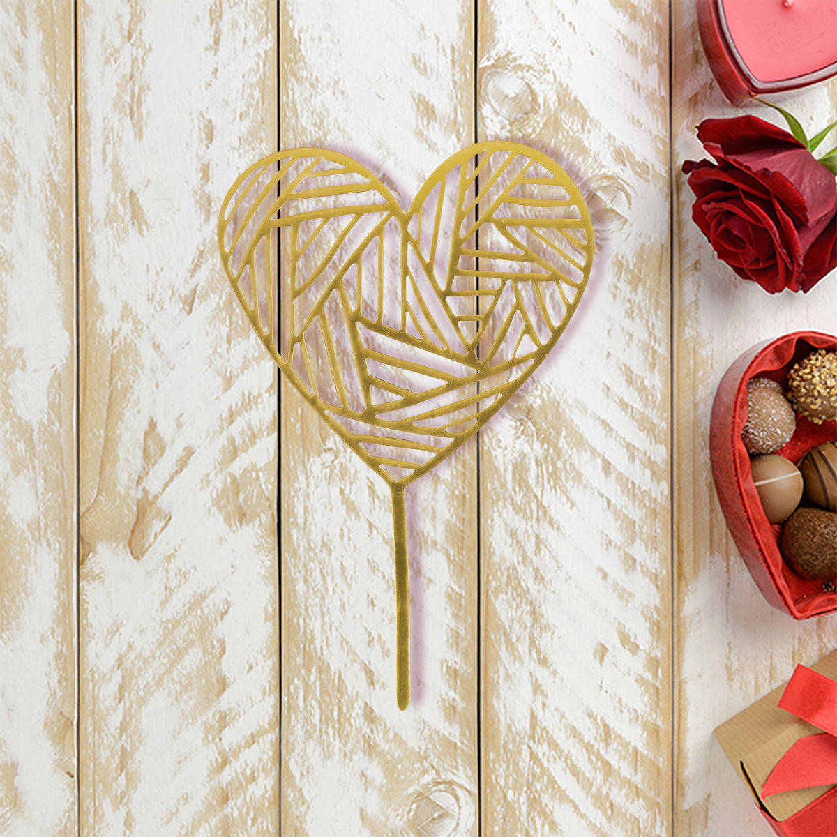 Decoración para Pastel en Forma de Corazón, color Oro