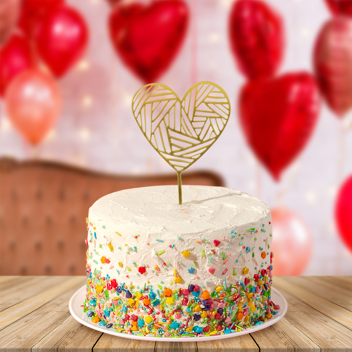Decoración para Pastel en Forma de Corazón, color Oro
