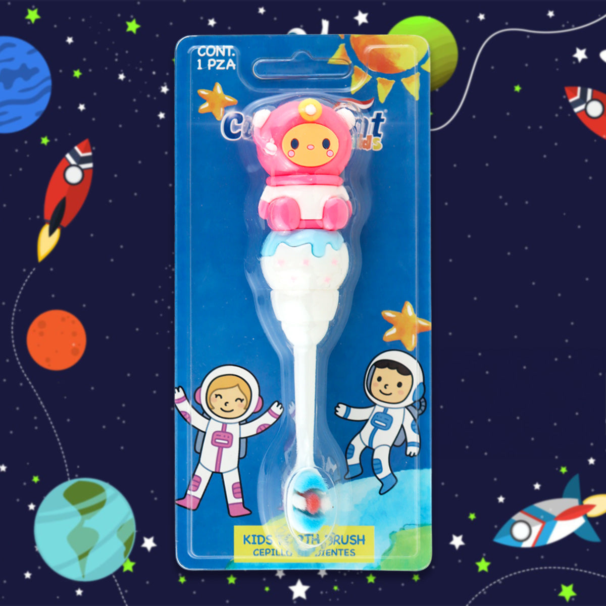 Cepillo de Dientes para Bebé, Diseño de Astronauta, Color Rosa