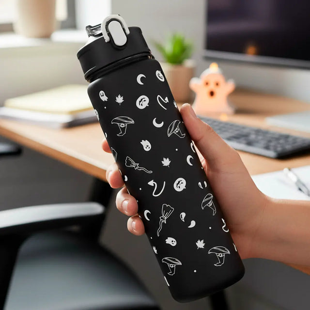 Botella con Popote, Diseño Bruja, 900 ml