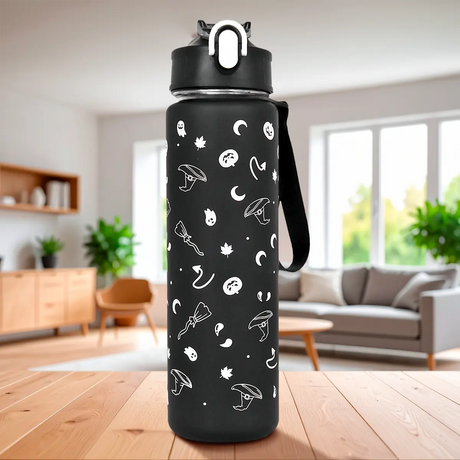 Botella con Popote, Diseño Bruja, 900 ml