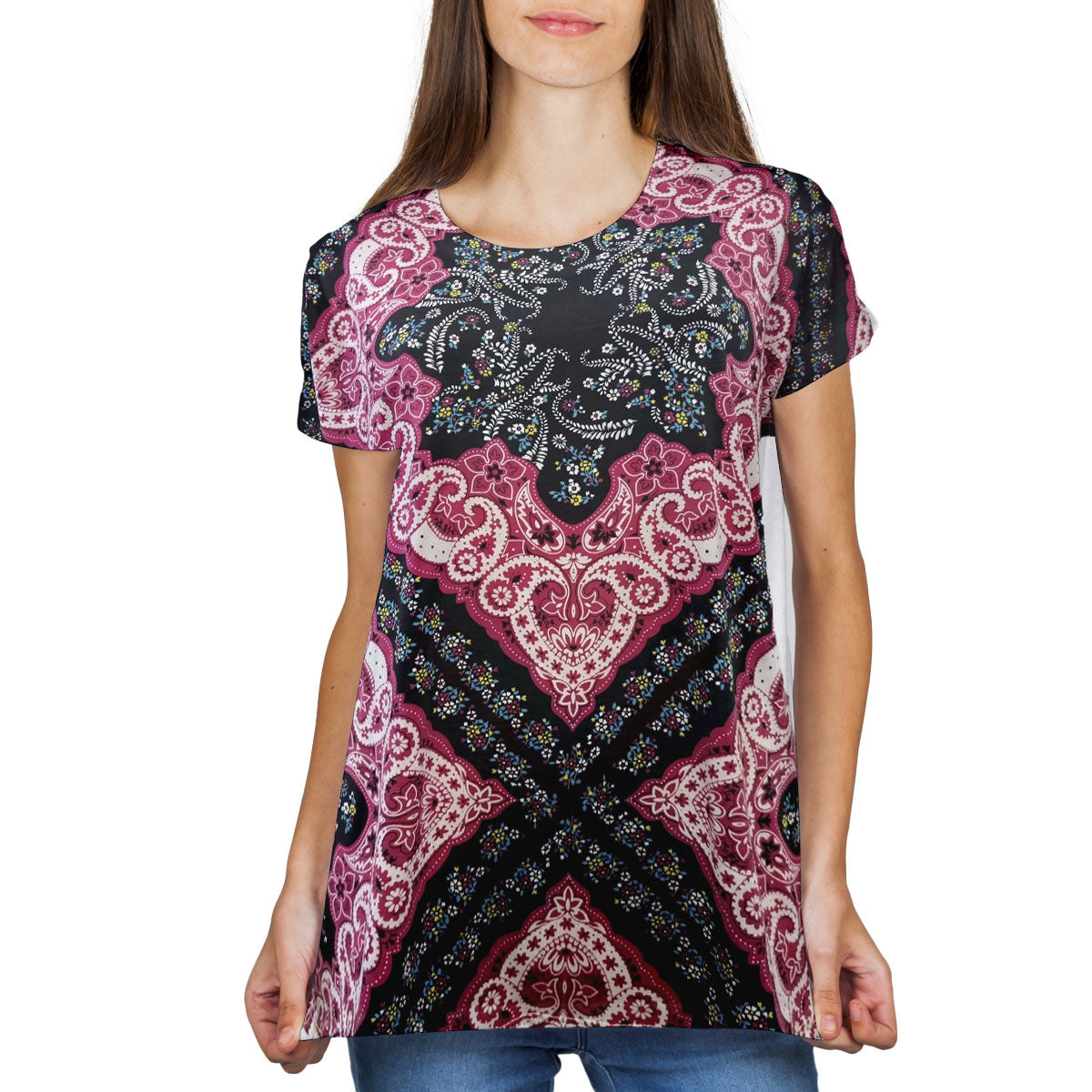 Blusa Casual color Rosa con Negro para Dama