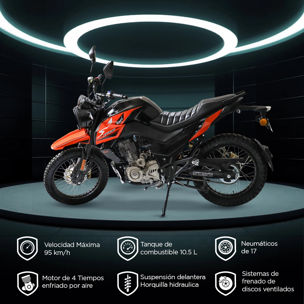 Motocicleta Kiwo KW 200, color Negro con Naranja