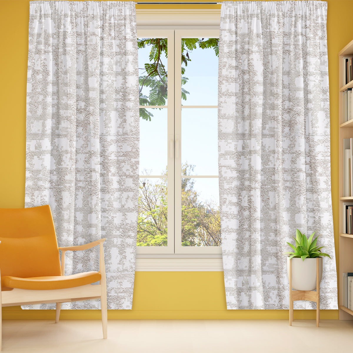 Cortina Diseño Tipo Cuadricular color Blanco con Café 200 x 140cm