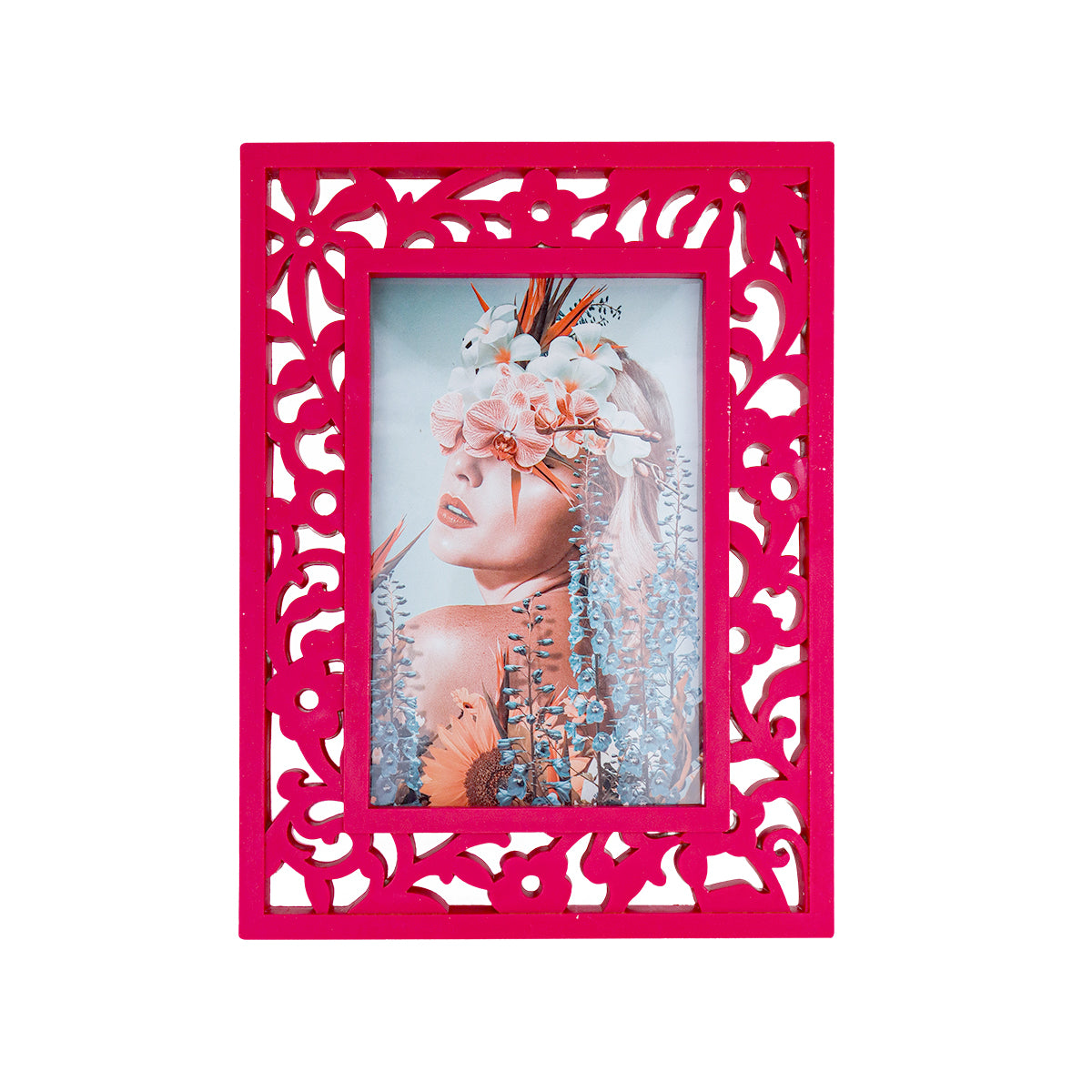 Portarretratos con Diseño de Flores color Rosa 10x15cm