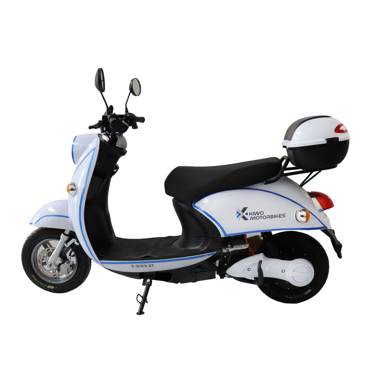 Motocicleta Eléctrica Kiwo E-Bike ZT color Blanco con Azul