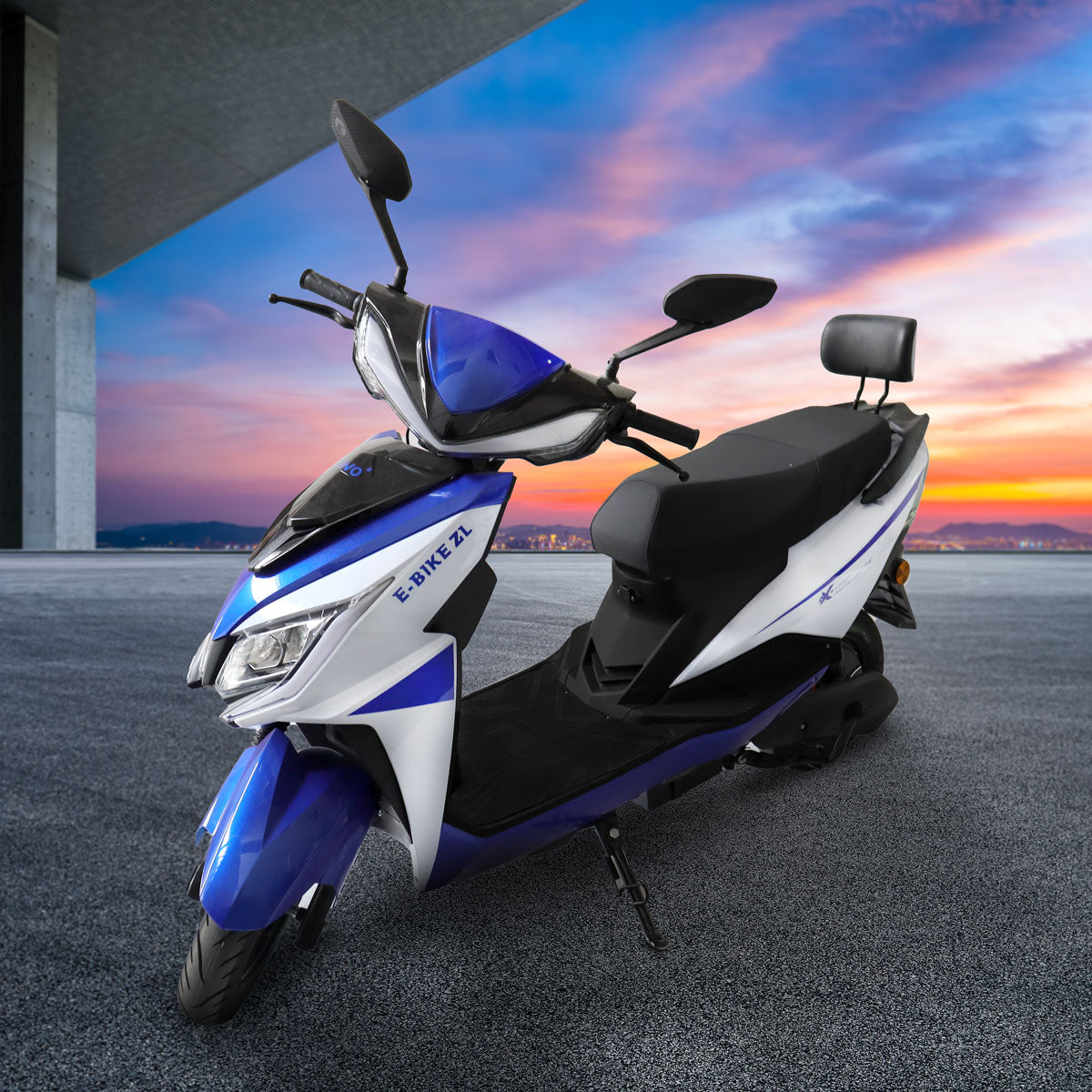 Motocicleta Eléctrica Kiwo E-Bike ZL color Azul con Blanco