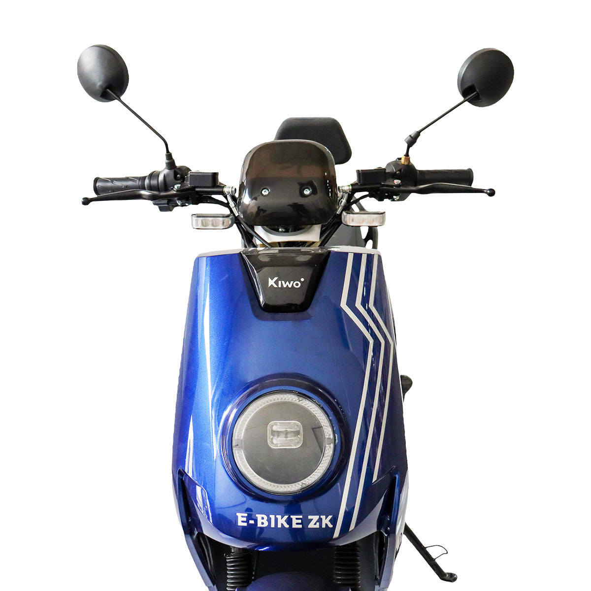 Motocicleta Eléctrica E-Bike ZK color Azul con Blanco, Marca Kiwo