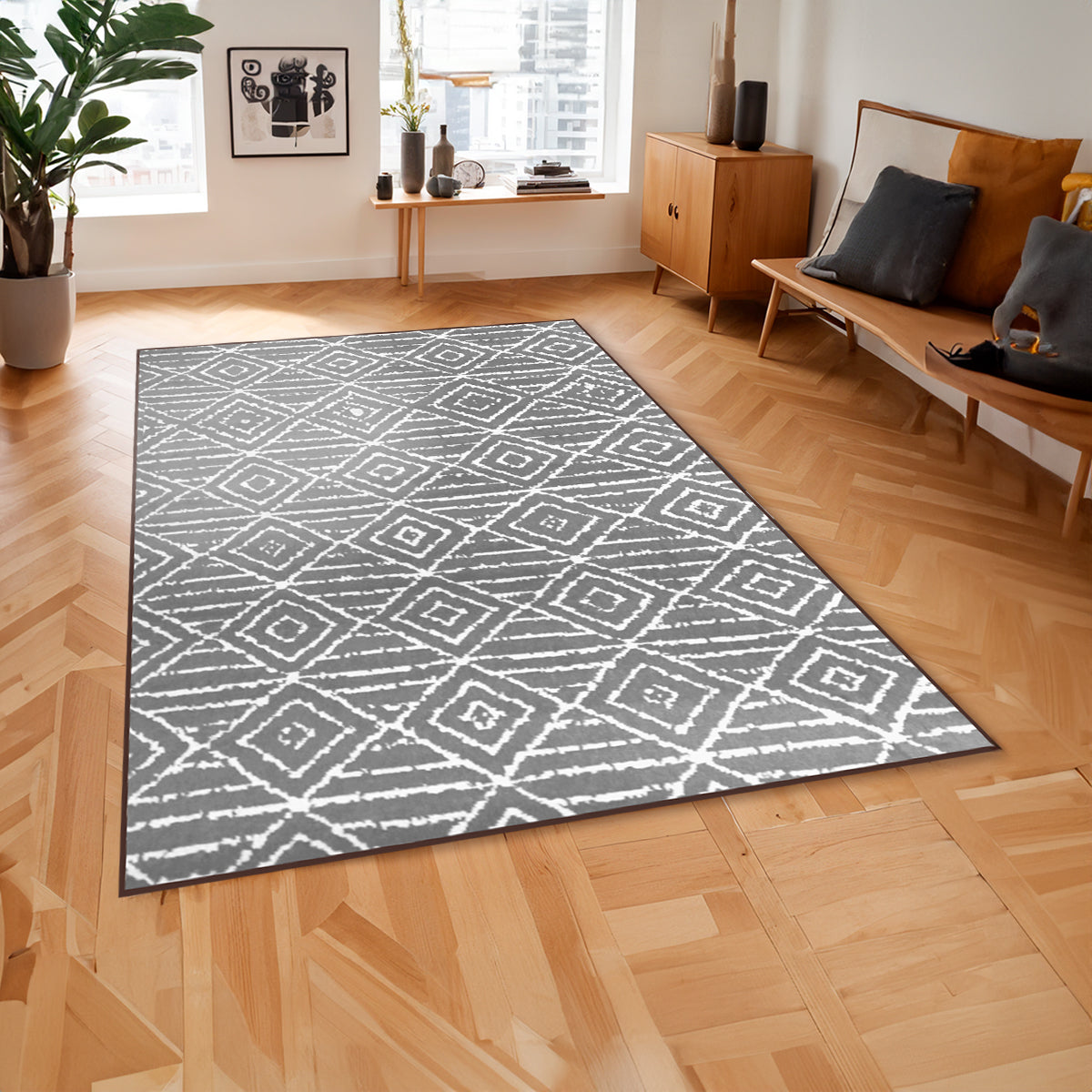 Alfombra Rombos, Color Gris con Blanco, 200x140 cm