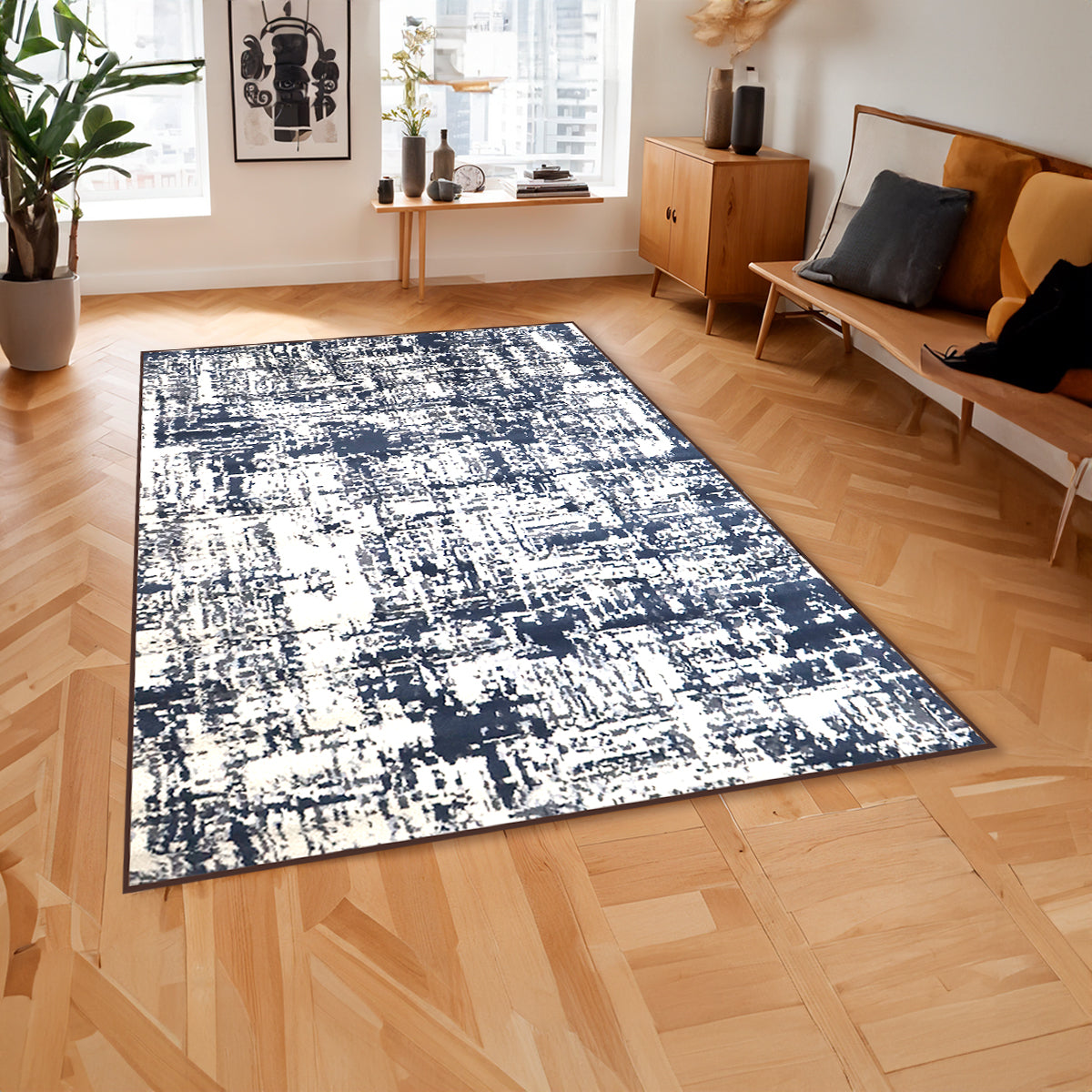 Alfombra Jaspeada, Color Azul con Blanco, 200x140 cm