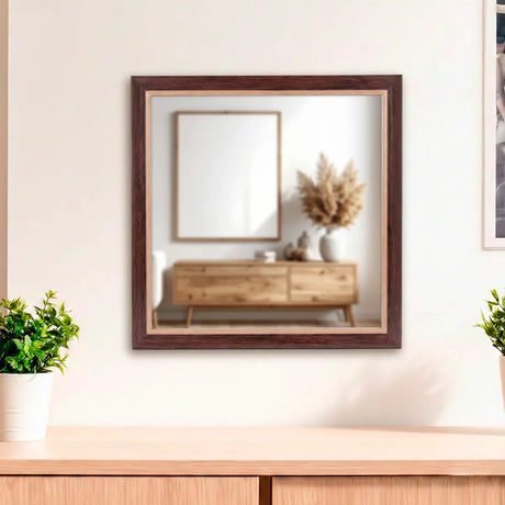 Espejo en Forma Cuadrada, Color Café