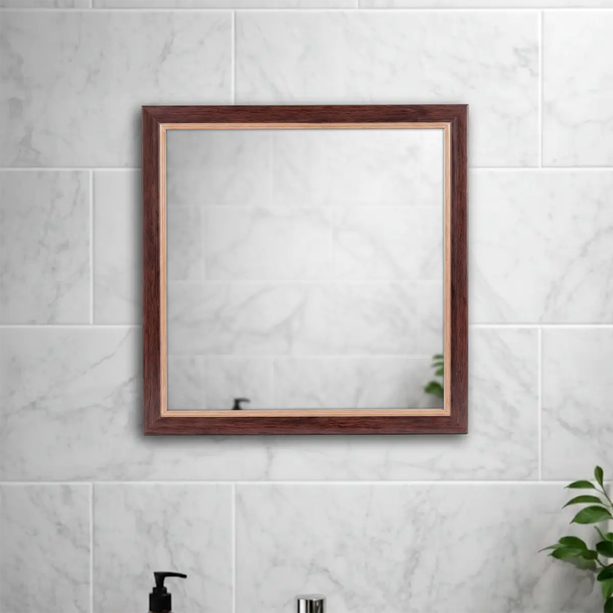 Espejo en Forma Cuadrada, Color Café