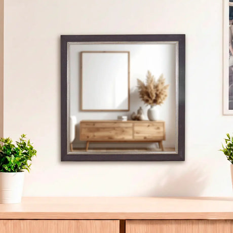 Espejo en Forma Cuadrada, Color Café Oscuro