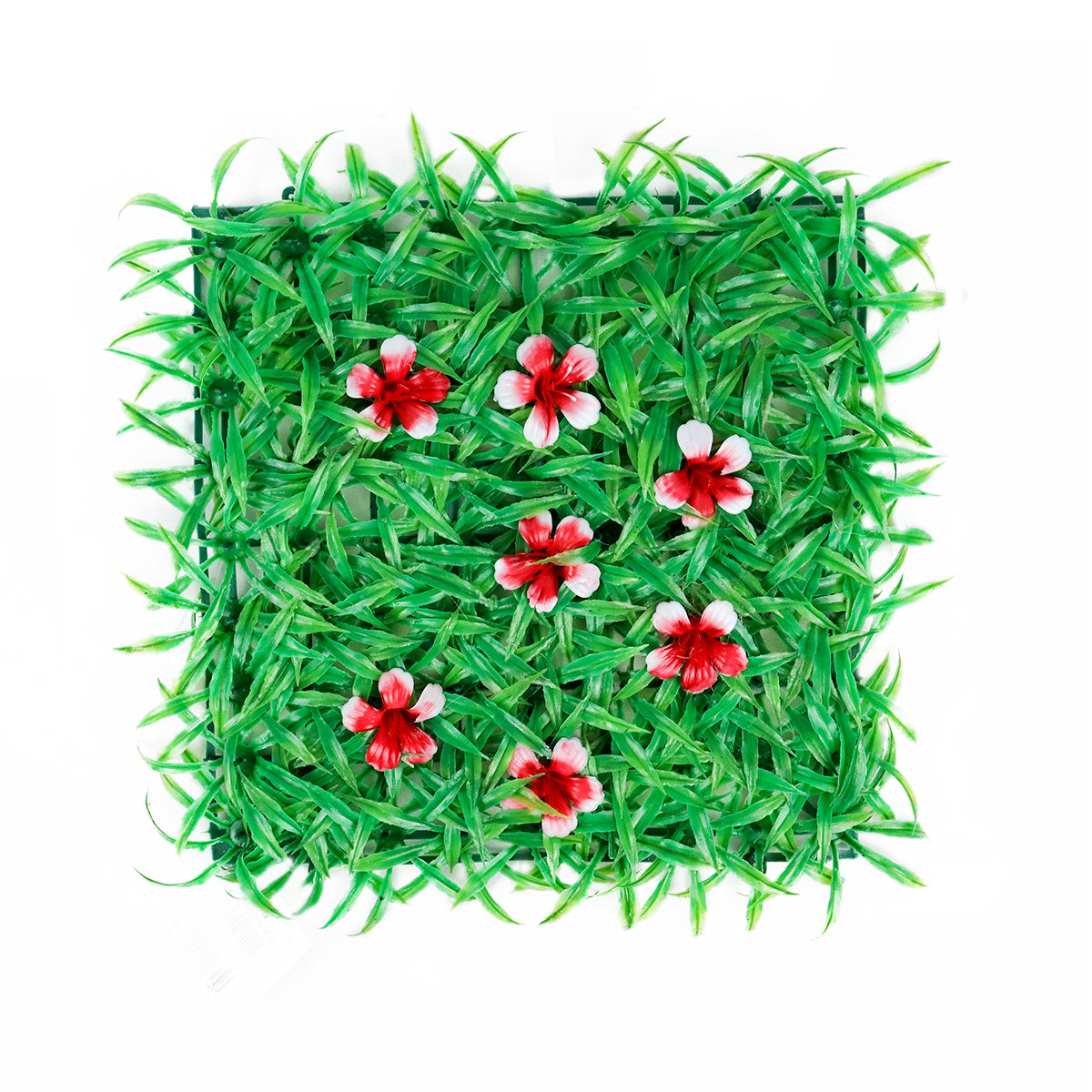 Pasto Artificial con Flores color Rojo para Decoración, 25x25cm