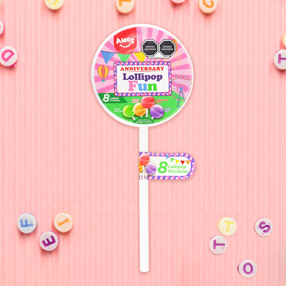 Paleta Lollipop Fun Gigante 64g, Contenedor Con 8 Paletas