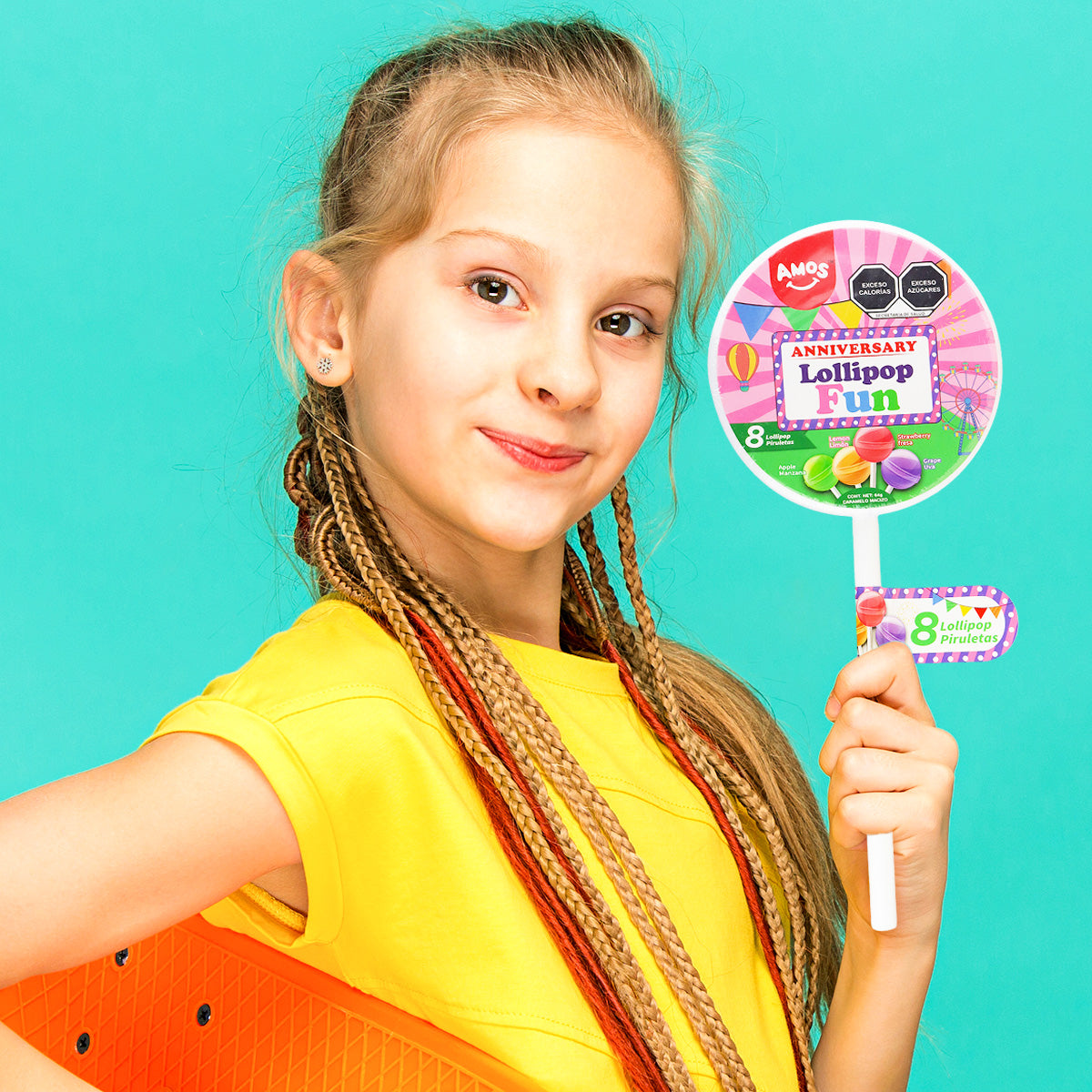 Paleta Lollipop Fun Gigante 64g, Contenedor Con 8 Paletas