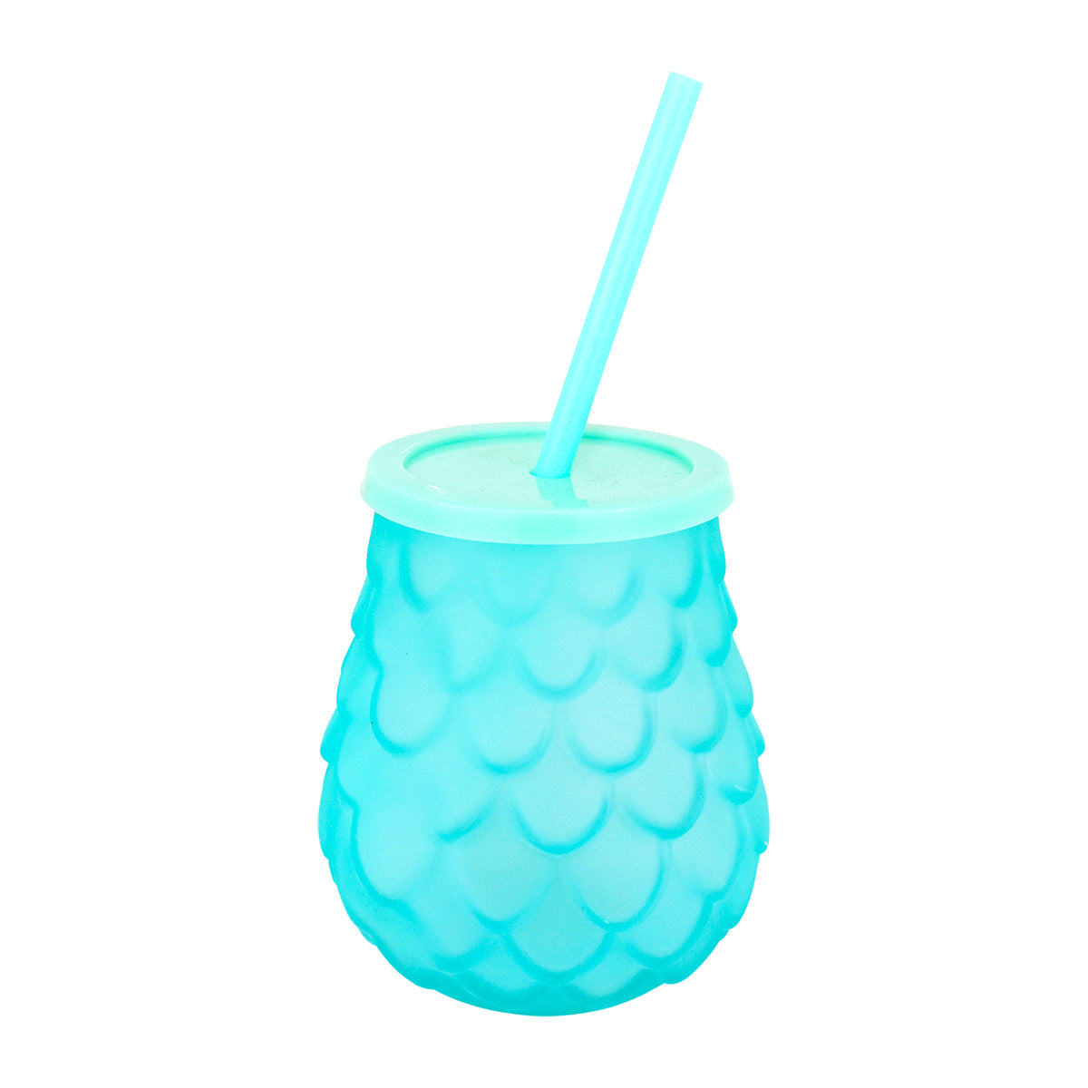 Vaso de Cristal con Popote, Color Azul Claro, 500 ml