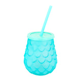 Vaso de Cristal con Popote, Color Azul Claro, 500 ml