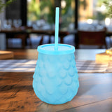 Vaso de Cristal con Popote, Color Azul, 500 ml