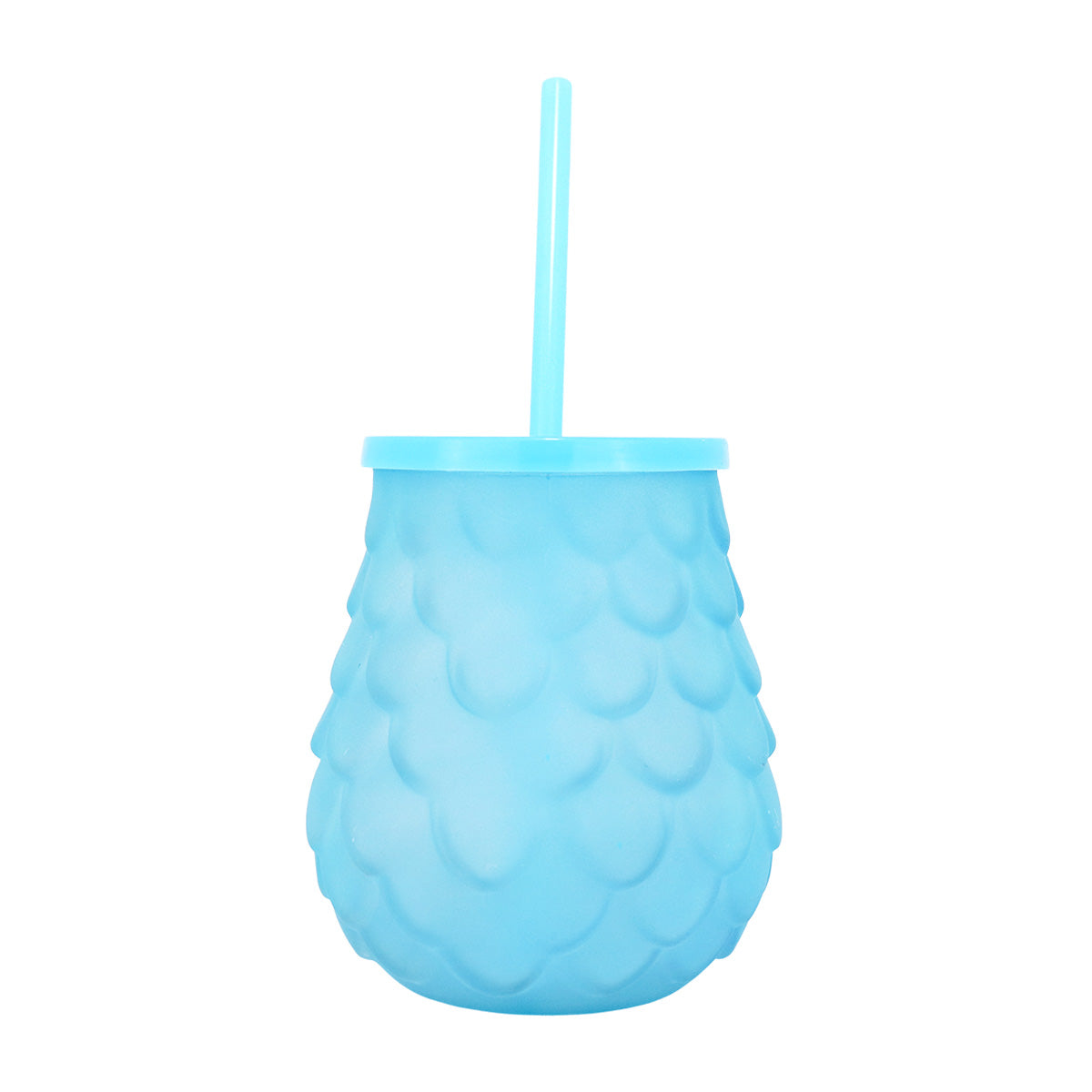 Vaso de Cristal con Popote, Color Azul, 500 ml