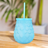 Vaso de Cristal con Popote, Color Azul, 500 ml