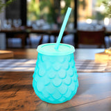 Vaso de Cristal con Popote, Color Azul Claro, 500 ml