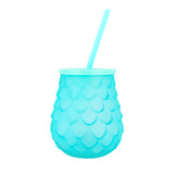 Vaso de Cristal con Popote, Color Azul Claro, 500 ml