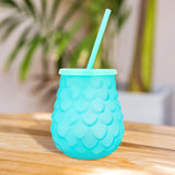 Vaso de Cristal con Popote, Color Azul Claro, 500 ml