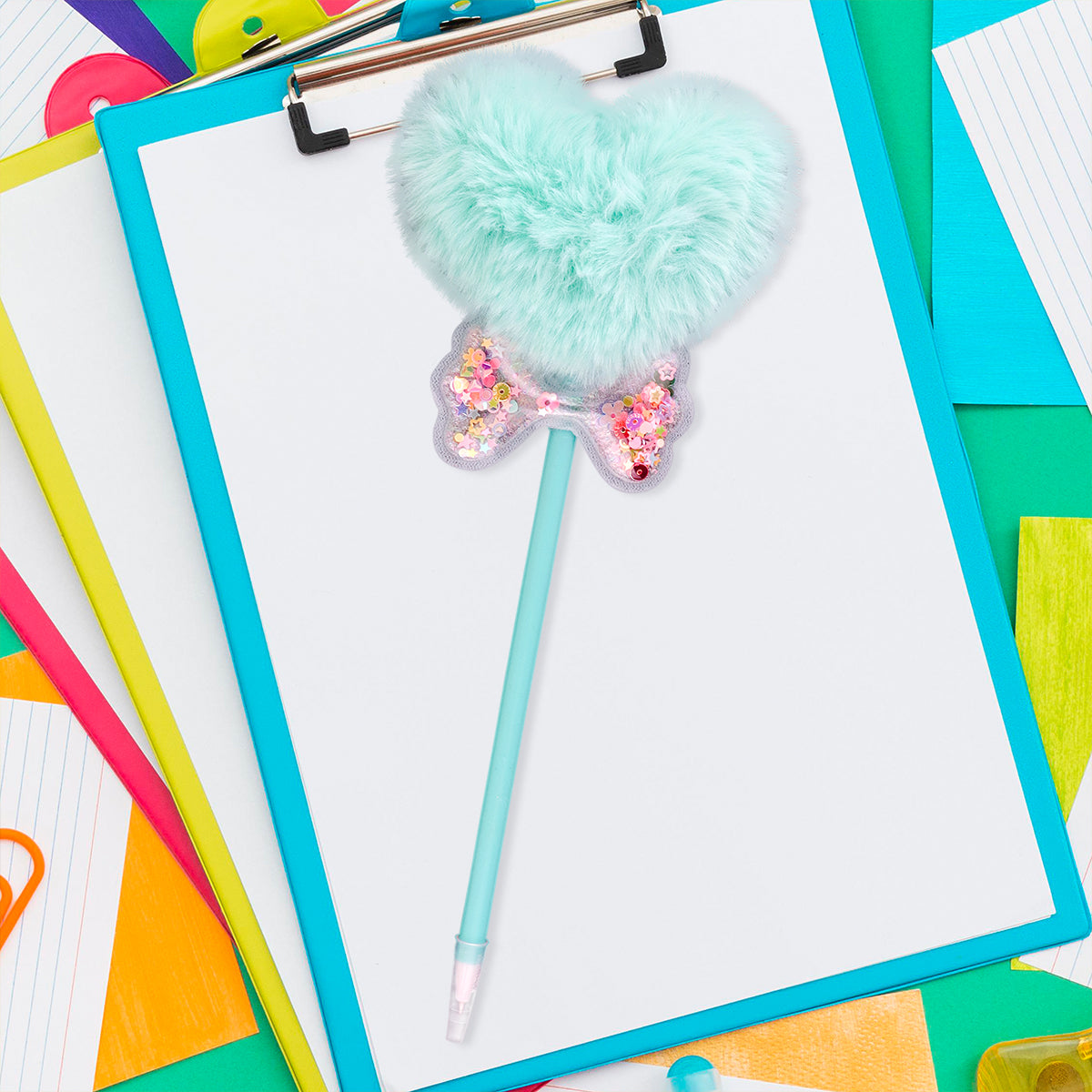 Bolígrafo con Pompón en Forma de Corazón color Aqua