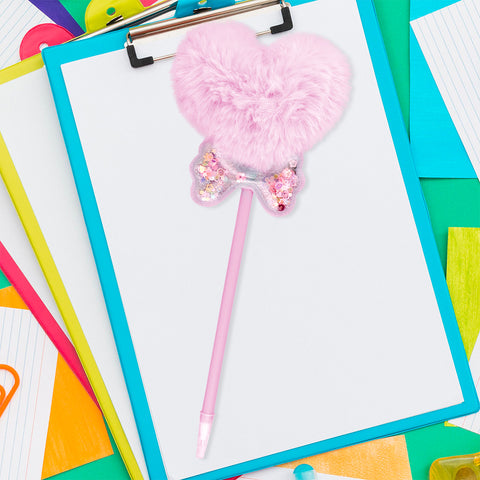 Bolígrafo con Pompón en Forma de Corazón color Rosa