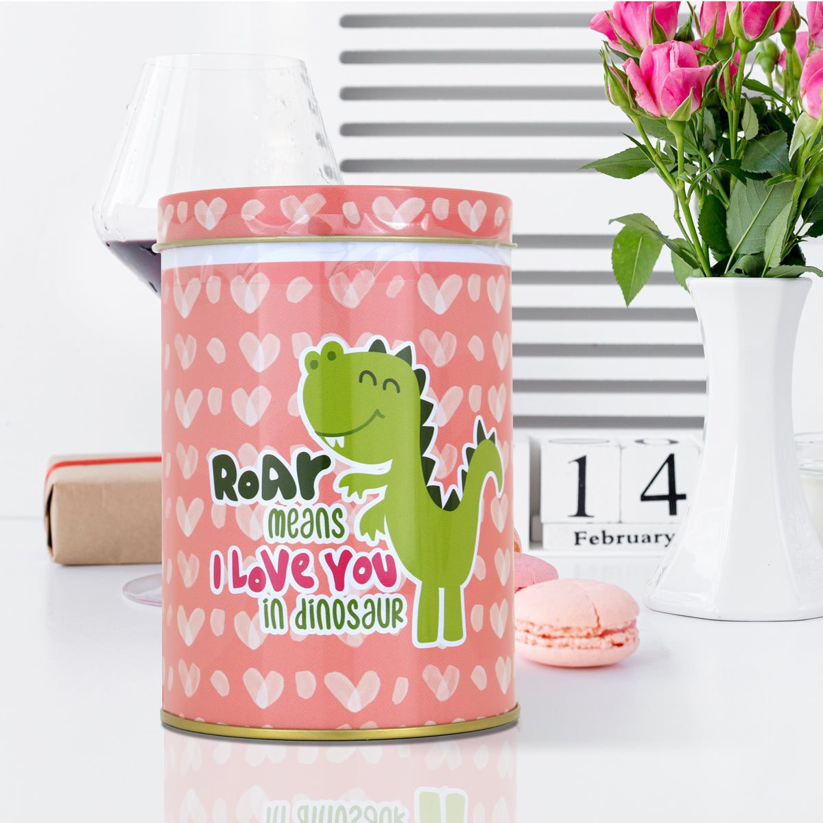 Lata de Dulces con Diseño de San Valentín, Dinosaurio