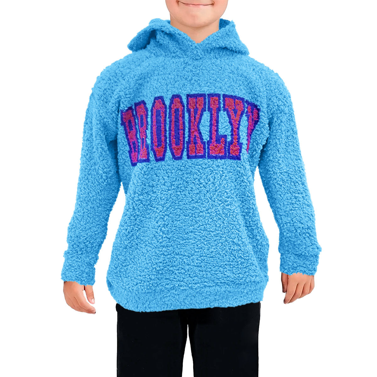 Sudadera Infantil de Forro Polar con Capucha, color Azul Turquesa