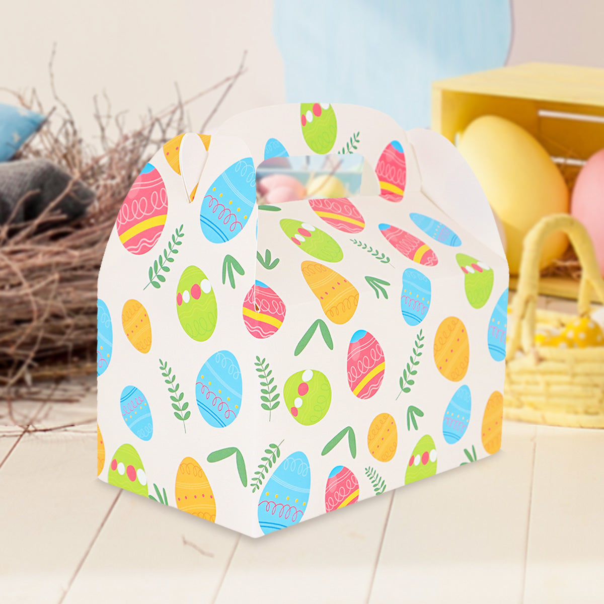 Paquete de 4 Cajas de Regalo Decorativas con Diseño de Huevos de Pascua