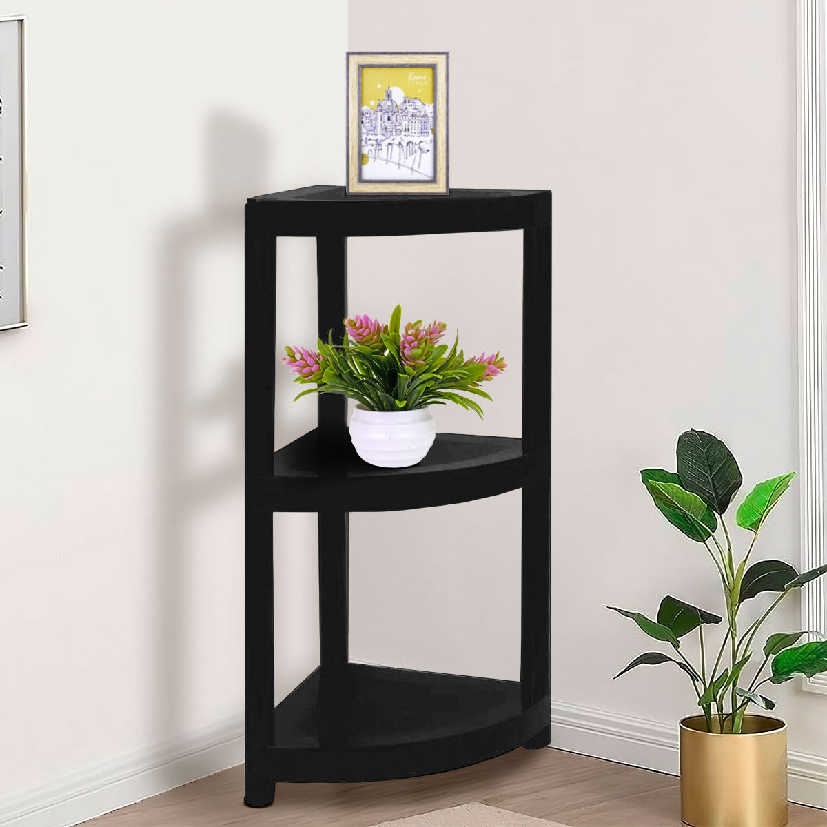 Mueble Esquinero de 3 Niveles, color Negro