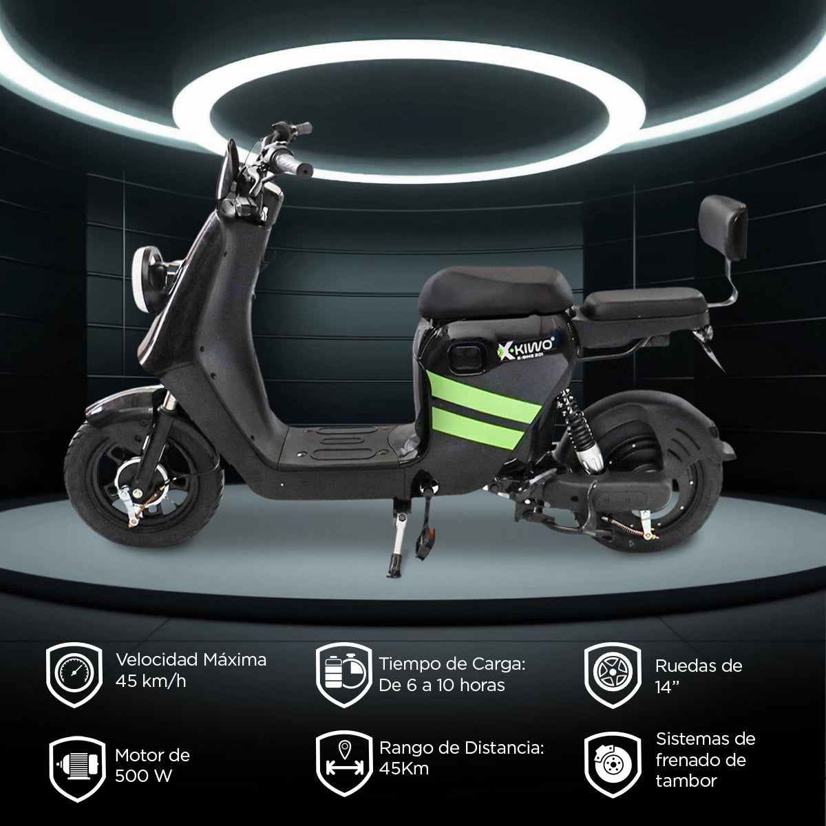 Bicicleta Eléctrica Kiwo Z01, color Negro con Verde