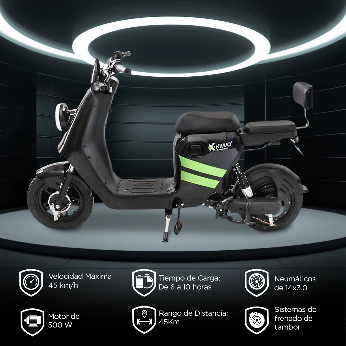 Bicicleta Eléctrica Kiwo Z01, color Negro con Verde