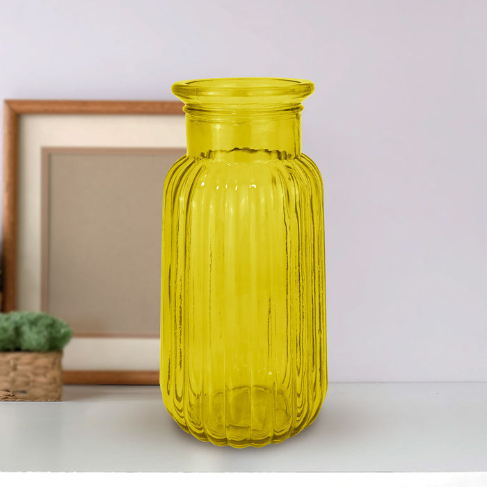 Florero de Cristal, Color Amarillo, 22x11 cm