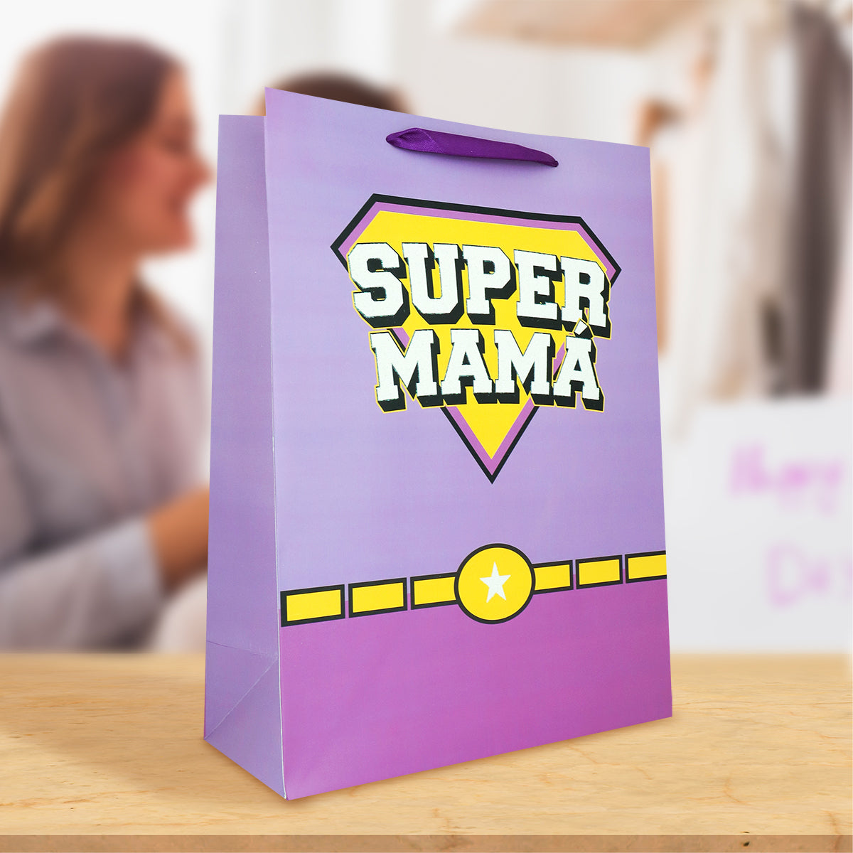 Bolsa de Regalo "Súper Mamá", color Morado