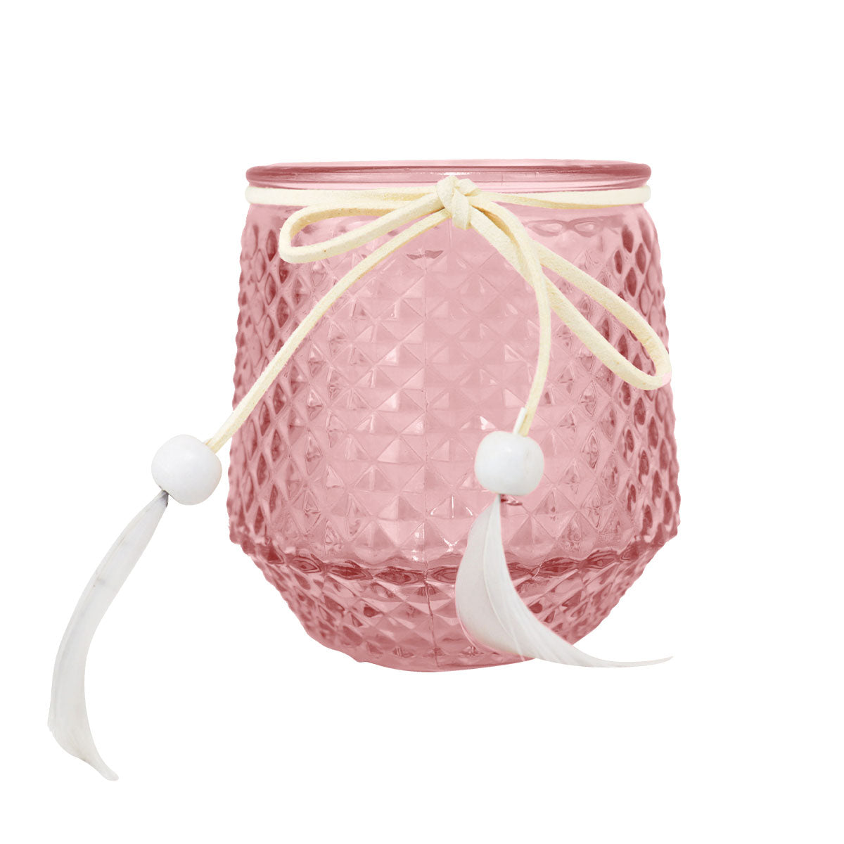 Portavelas de Cristal con Decoración, Color Rosa