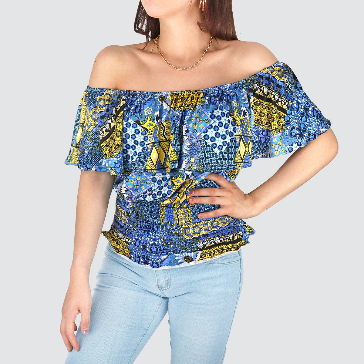 Blusa campesina azul sale