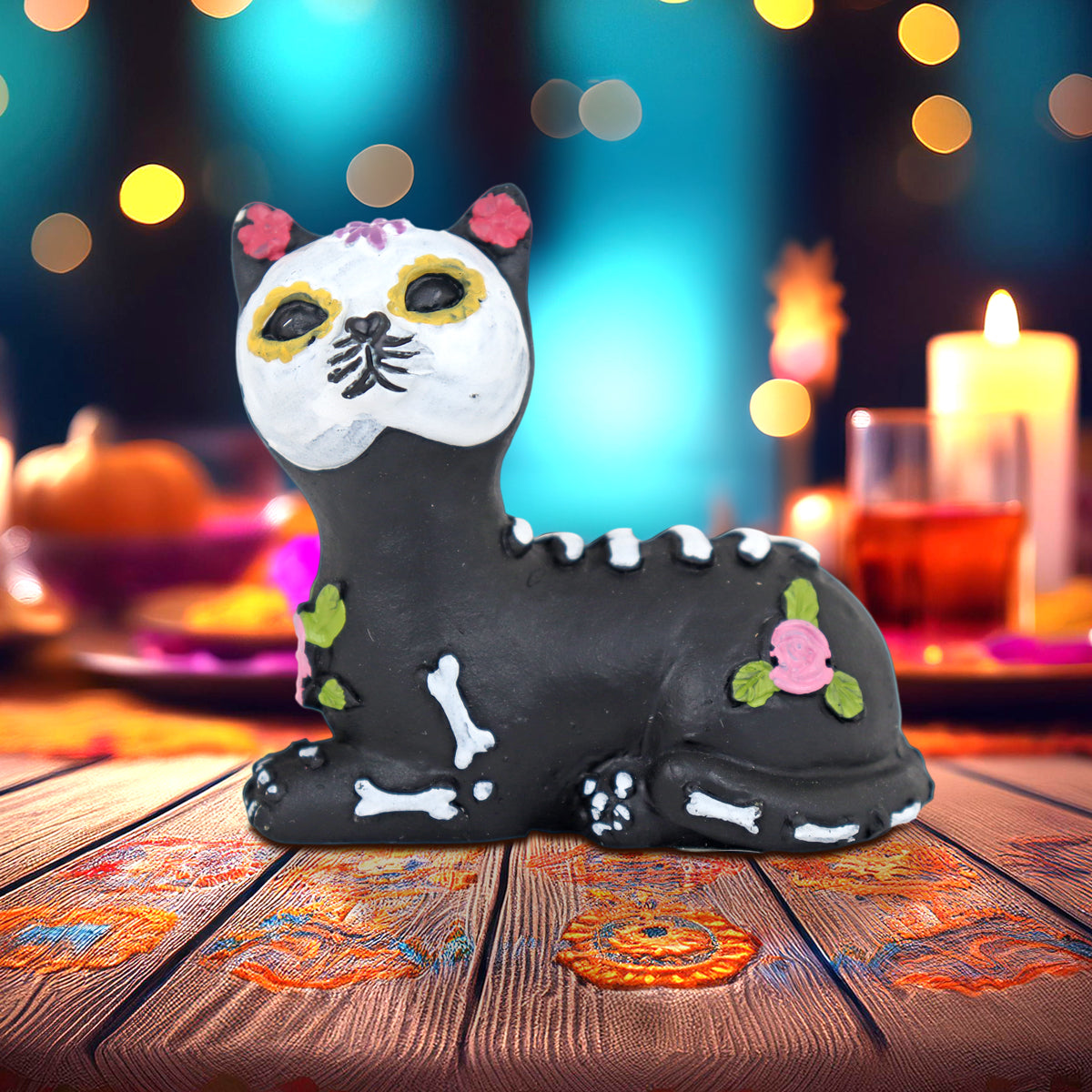 Figura de Gatito Acostado para Día de Muertos