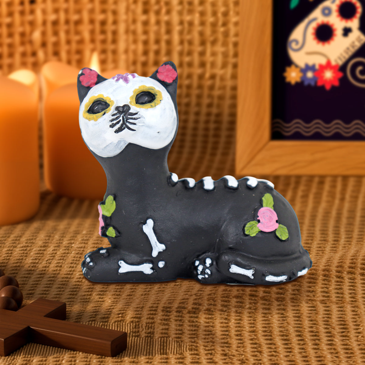 Figura de Gatito Acostado para Día de Muertos