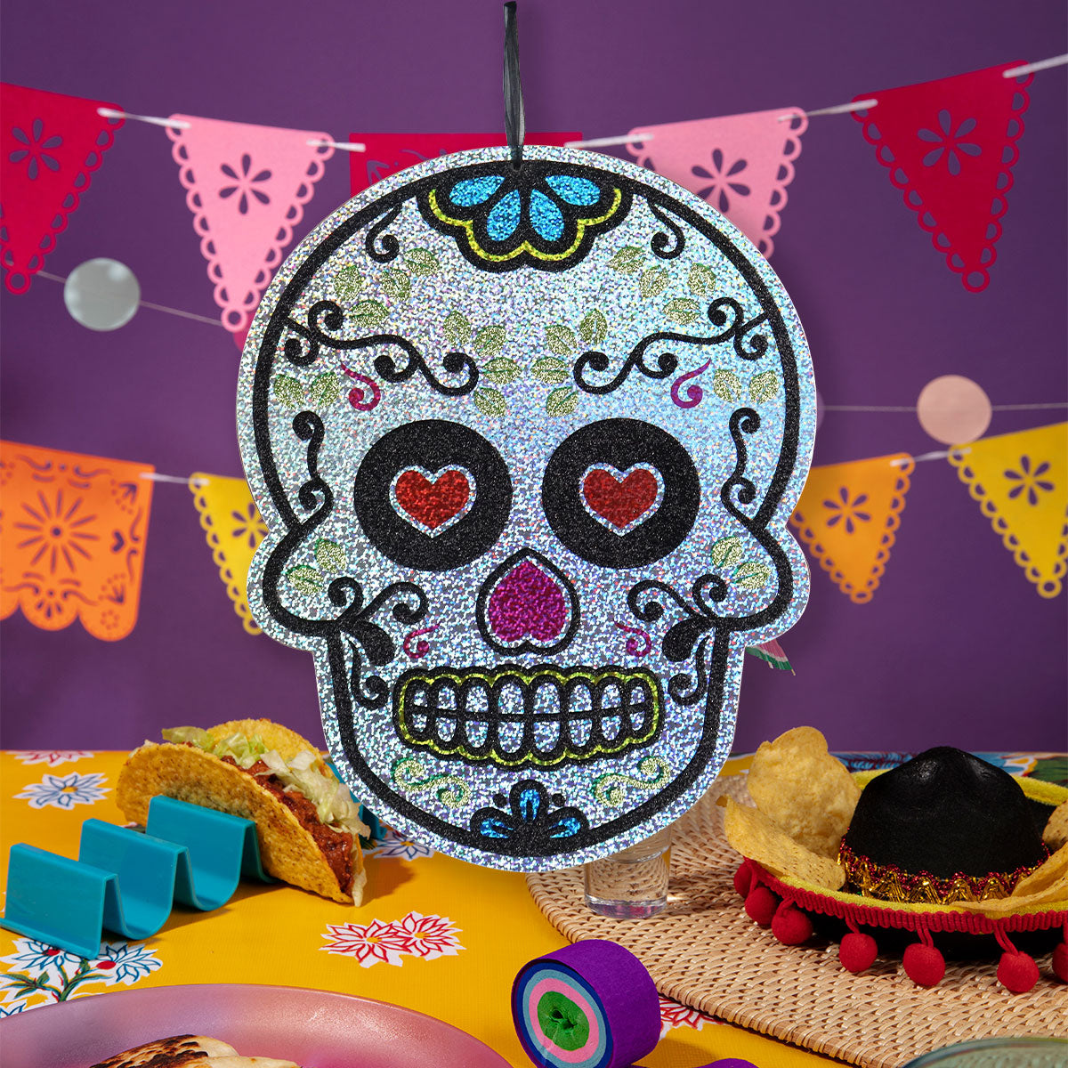 Decoración Colgante de MDF con Diseño de Calavera de Azúcar, Corazón