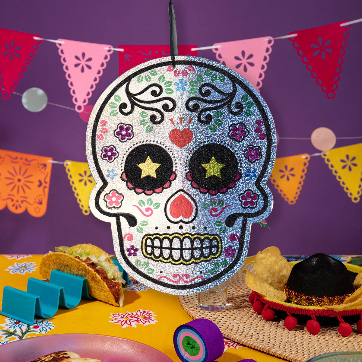 Decoración Colgante de MDF con Diseño de Calavera de Azúcar, Estrella