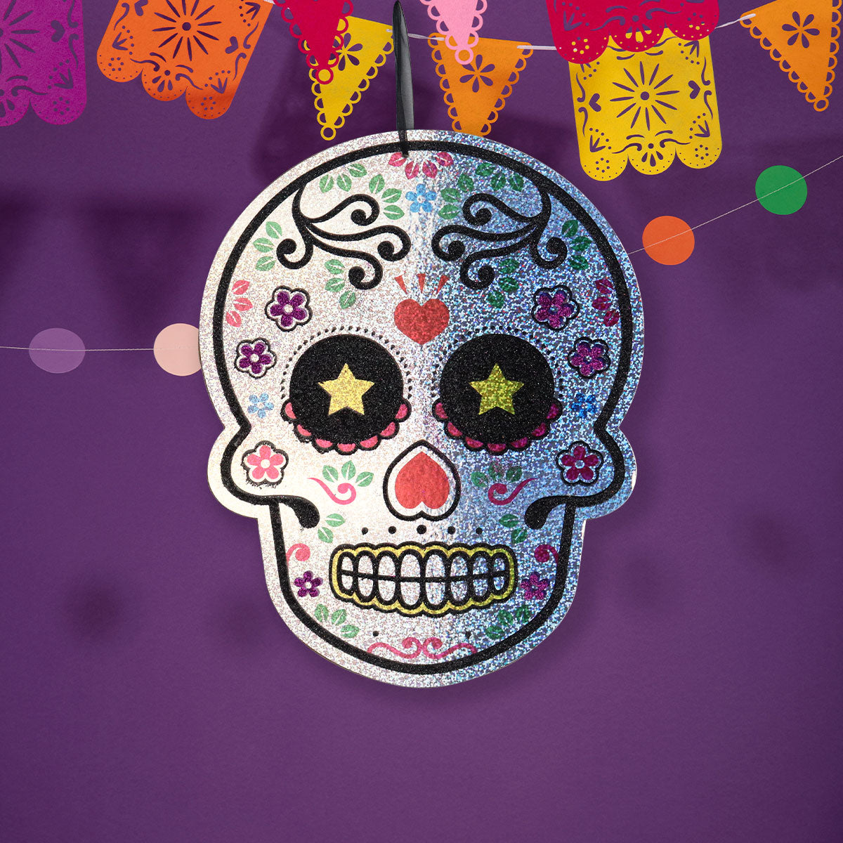 Decoración Colgante de MDF con Diseño de Calavera de Azúcar, Estrella