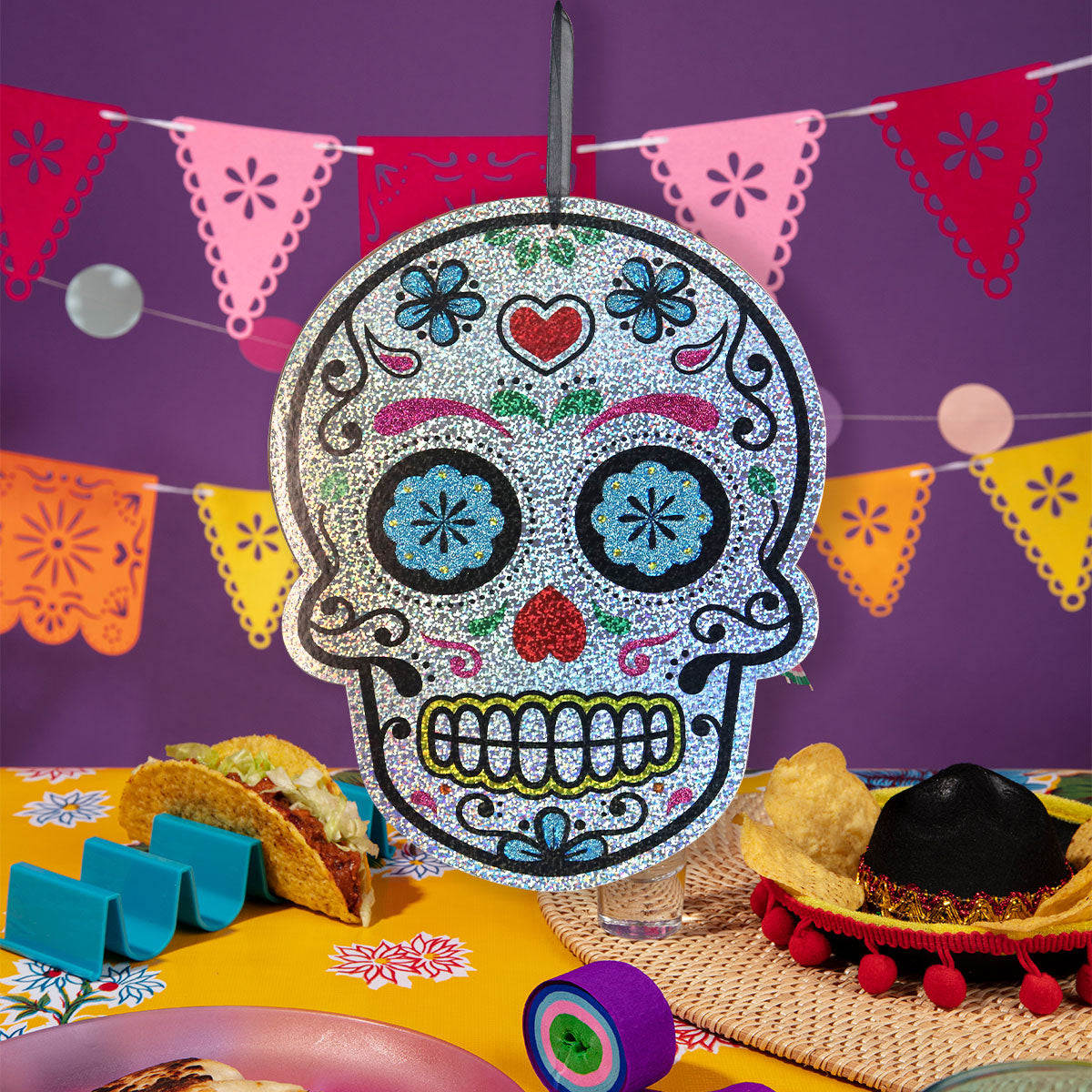 Decoración Colgante de MDF con Diseño de Calavera de Azúcar