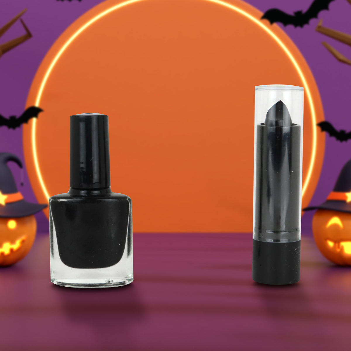 Set de Esmalte y Labial Negro para Maquillaje de Halloween